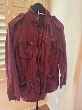 Free People Deep Burgundy Utility Jacket with Button Front